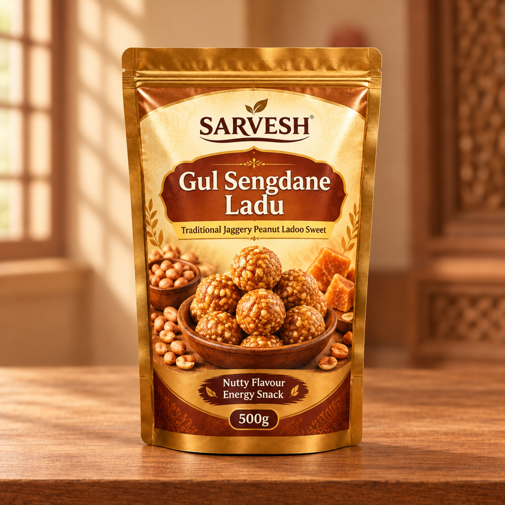 SARVESH Gul Sengdane Ladu Pack Of 500gm Traditional Jaggery Peanut Ladoo Sweet Nutty Flavour Energy Snack