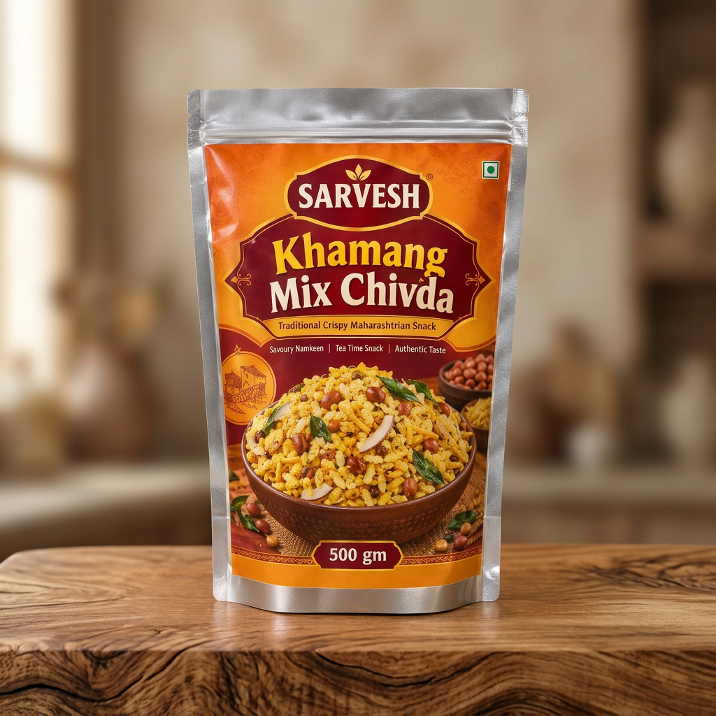 SARVESH Khamang Mix Chivda Pack Of 500gm Traditional Crispy Maharashtrian Snack Savoury Namkeen Tea Time Snack Authentic Taste