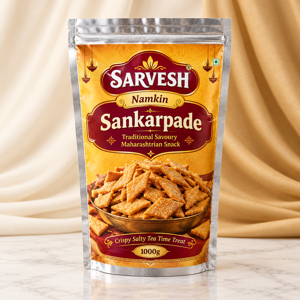 SARVESH Namkin Sankarpade Pack Of 1kg Traditional Savoury Maharashtrian Snack Crispy Salty Tea Time Treat