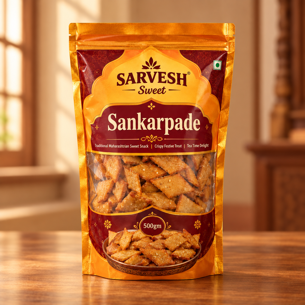 SARVESH Sweet Sankarpade Pack Of 500gm Traditional Maharashtrian Sweet Snack Crispy Festive Treat Tea Time Delight