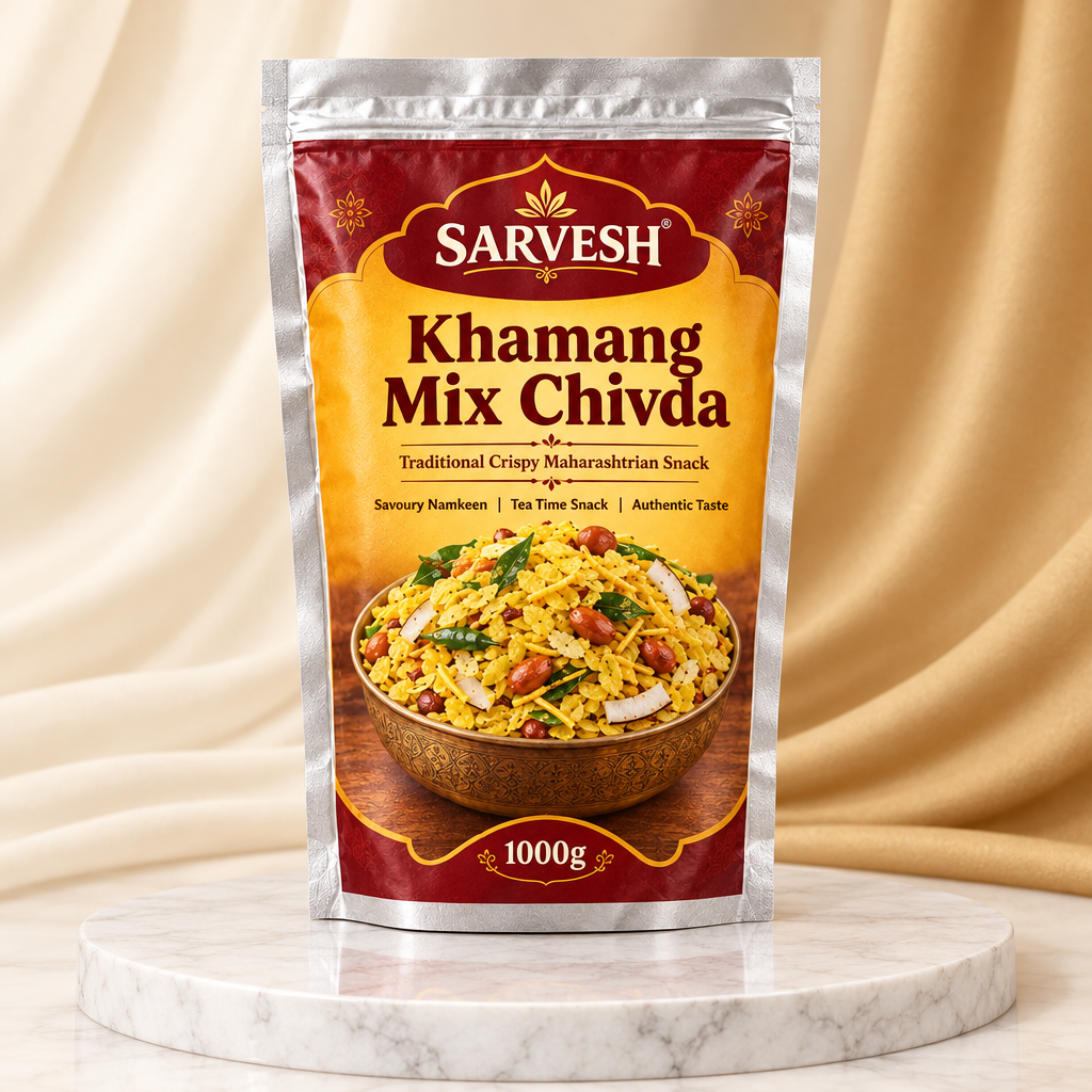SARVESH Khamang Mix Chivda Pack Of 1kg Traditional Crispy Maharashtrian Snack Savoury Namkeen Tea Time Snack Authentic Taste