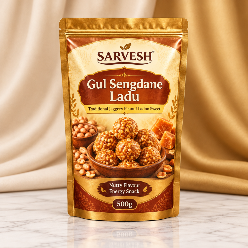 SARVESH Gul Sengdane Ladu Pack Of 500gm Traditional Jaggery Peanut Ladoo Sweet Nutty Flavour Energy Snack