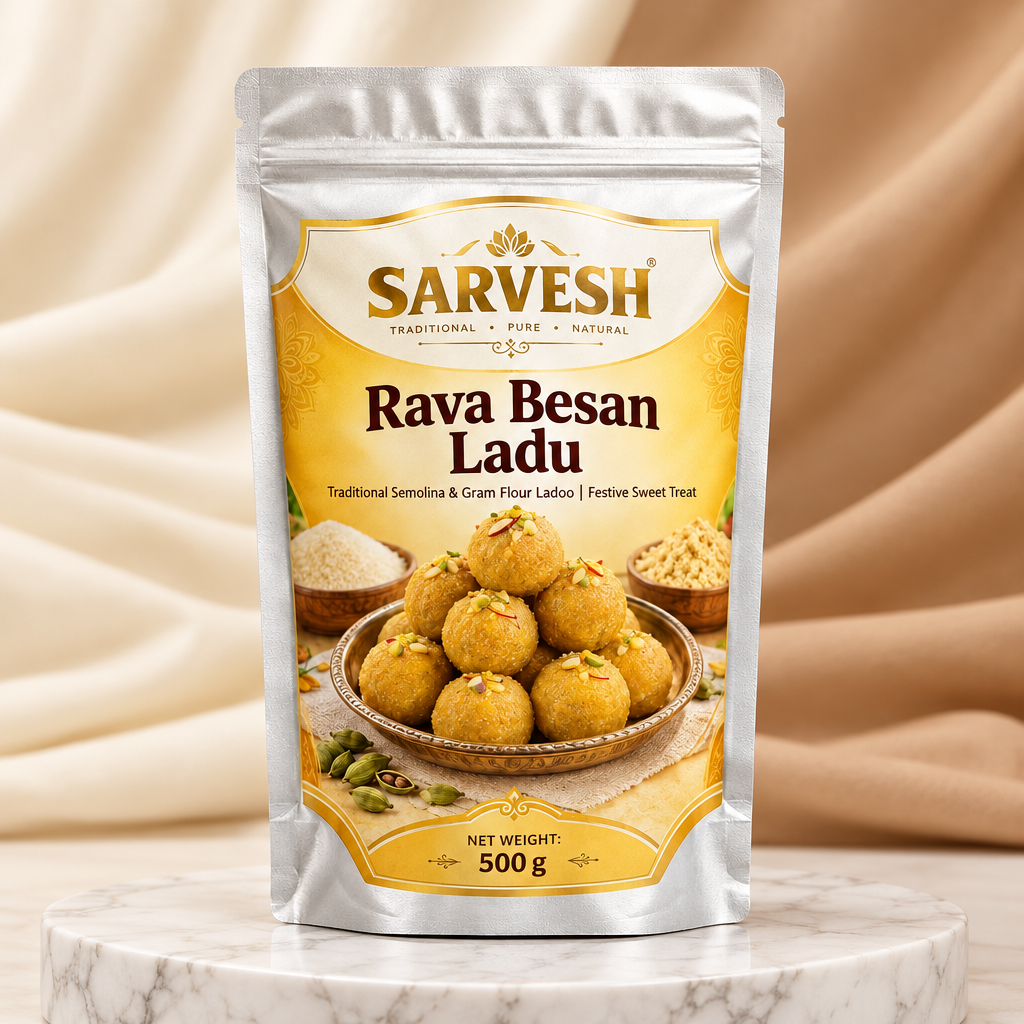 SARVESH Rava Besan Ladu Pack Of 500gm Traditional Semolina Gram Flour Ladoo Sweet Homemade Style Festive Treat