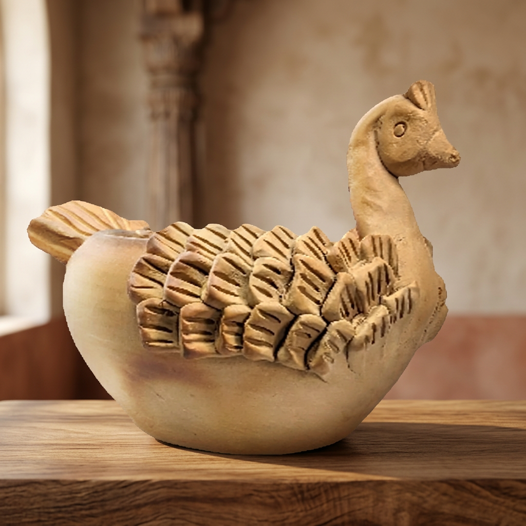SANKET Teracotta, Pen Stand Peacock Design, Made By Natural Soil, Local Craftsmanship, Pack Of 1