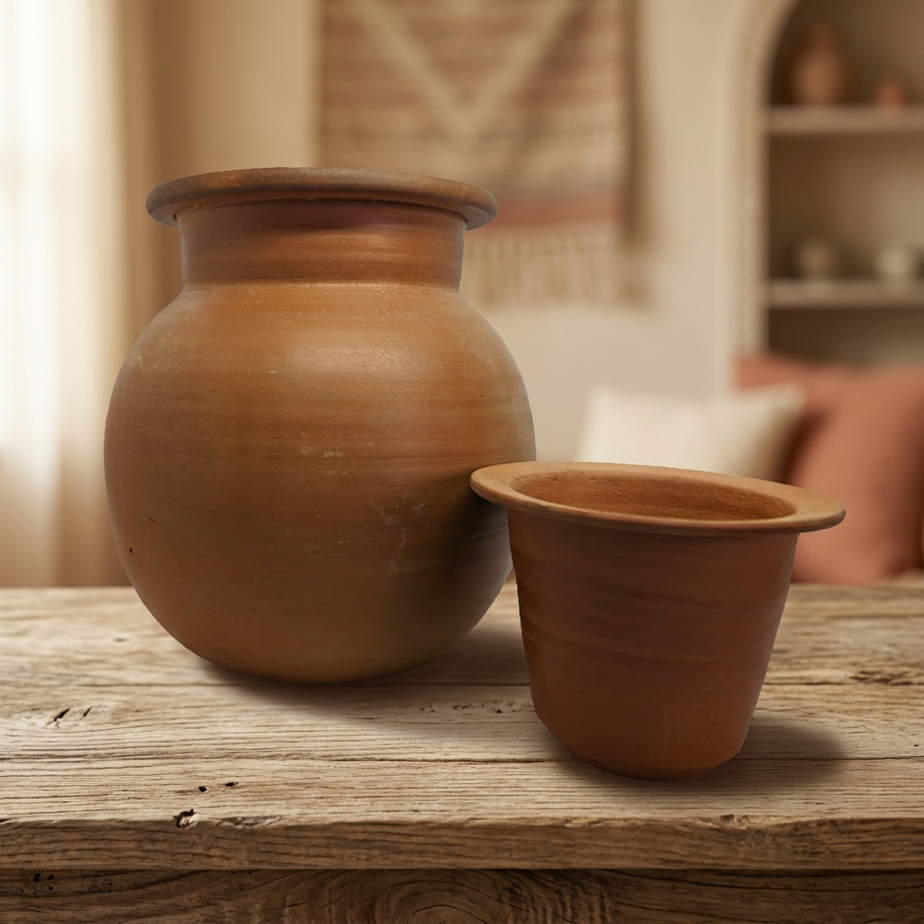 SANKET Teracotta, Water Jar, Made By Natural Soil, Local Craftsmanship, Pack Of 1000 ML