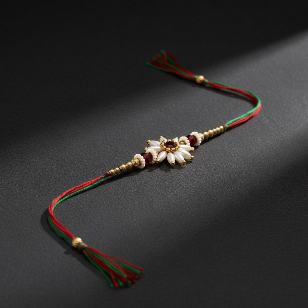 SN Parijat Red Colour Pearl Rakhi Pack Of 1 Piece Traditional Handcrafted Parijat Inspired Rakhi Elegant Red Pearl Detailing Festive Gift For Brother