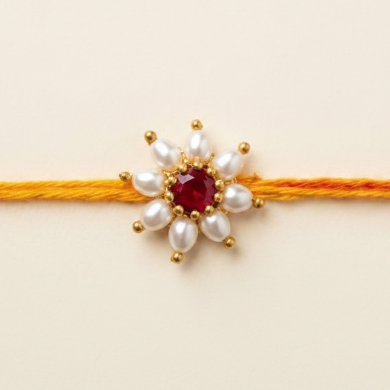 SN Parijat Rice Pearl Rakhi Pack Of 1 Piece Traditional Handcrafted Parijat Inspired Floral Rakhi Elegant Rice Pearl Detailing Festive Gift For Brother