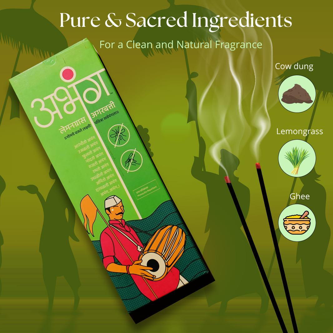 ABHANG Charcoal-Free Lemongrass Incense Sticks (Agarbatti), Natural, Long-Lasting Fragrance, Made By Cow Dung & Lemongrass, 100gm pack, Average 60 sticks