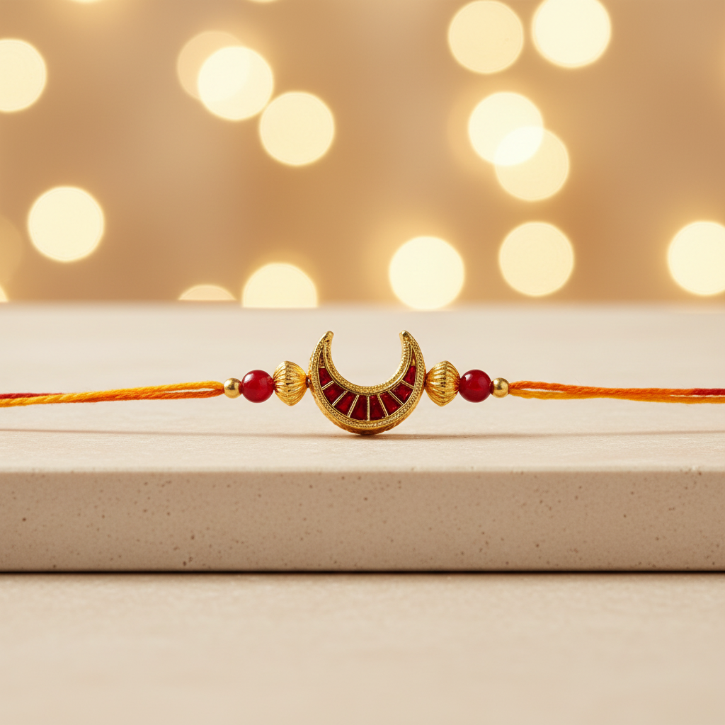 SN Red And Golden Colour Chandracor And Moti Rakhi Pack Of 1 Piece Traditional Handcrafted Chandracor Rakhi Elegant Red Golden Moti Festive Gift Brother