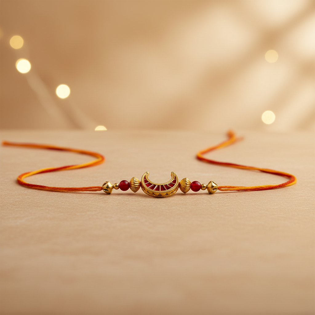 SN Red And Golden Colour Chandracor And Moti Rakhi Pack Of 1 Piece Traditional Handcrafted Chandracor Rakhi Elegant Red Golden Moti Festive Gift Brother