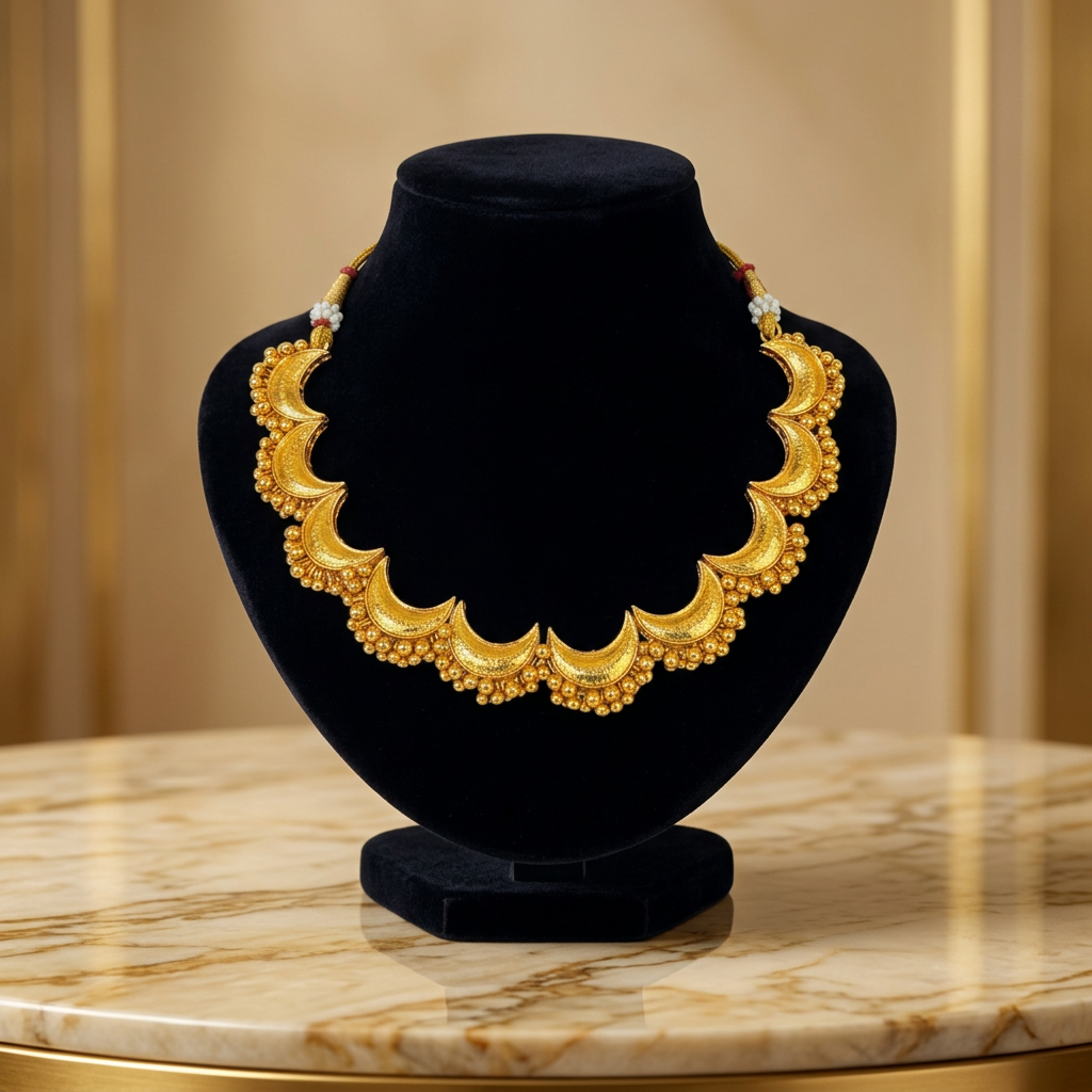 SN HANDMADE JEWELLERY Handmade Chandrakor Necklace Set Artificial Jewellery Pack of 1 Set Traditional Crescent Pearl Elegant Lightweight Cultural Festive Wedding Wear Artisan Crafted Design