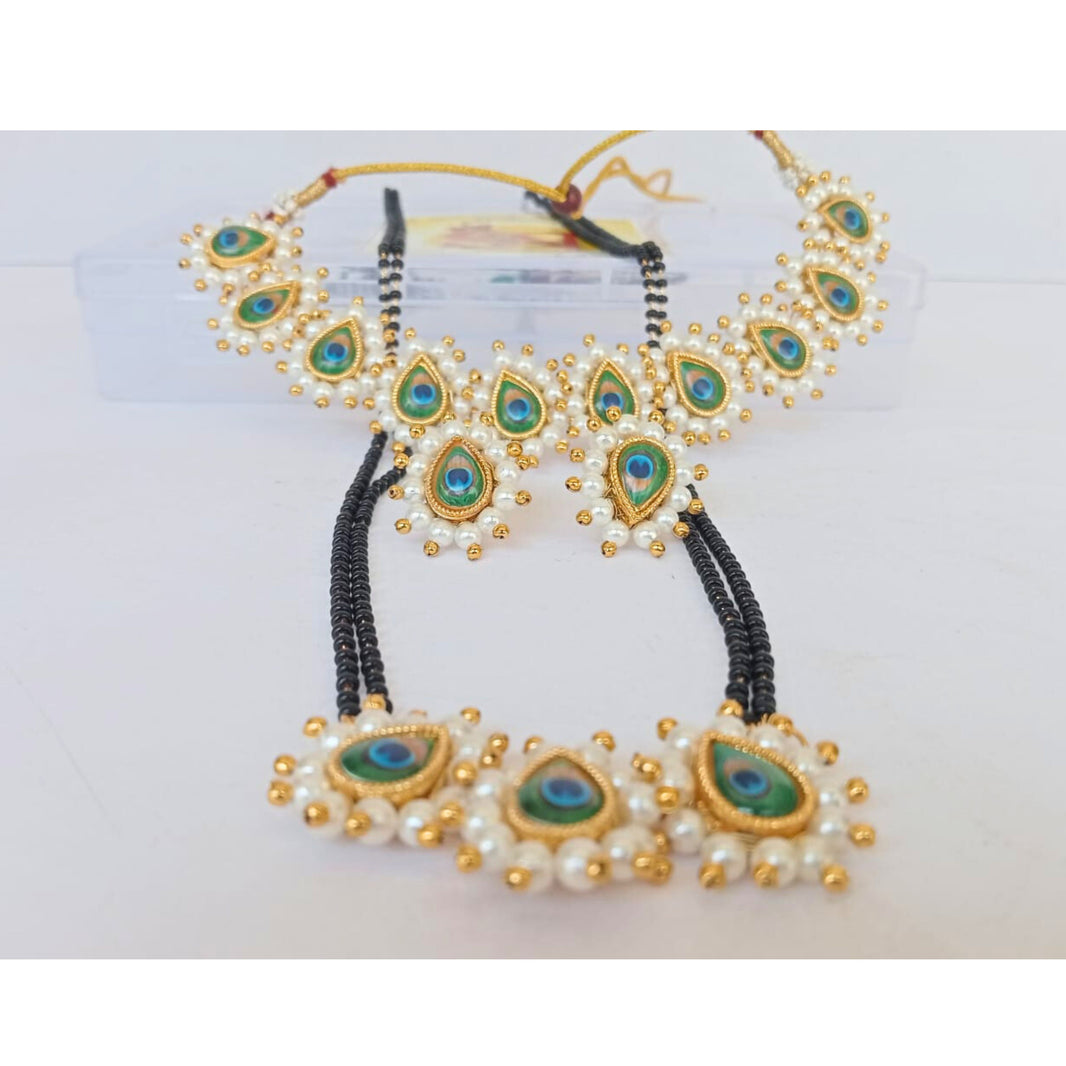 SN Set Of Mangalsutra, Neckless, Ear Rings, Peacock Design, Jewellery, Swamini SHG, Environmentally Friendly, Handmade Jewellery, Pack of 1 Set