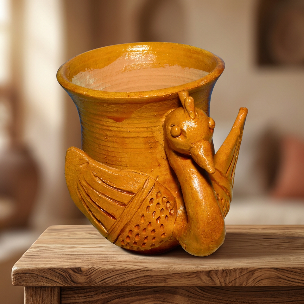 ARTISTIC MADE SWAN CLAY PEN STAND, Made By Natural Soil, Local Craftsmanship, PM Vishwakarma, Pack Of 1