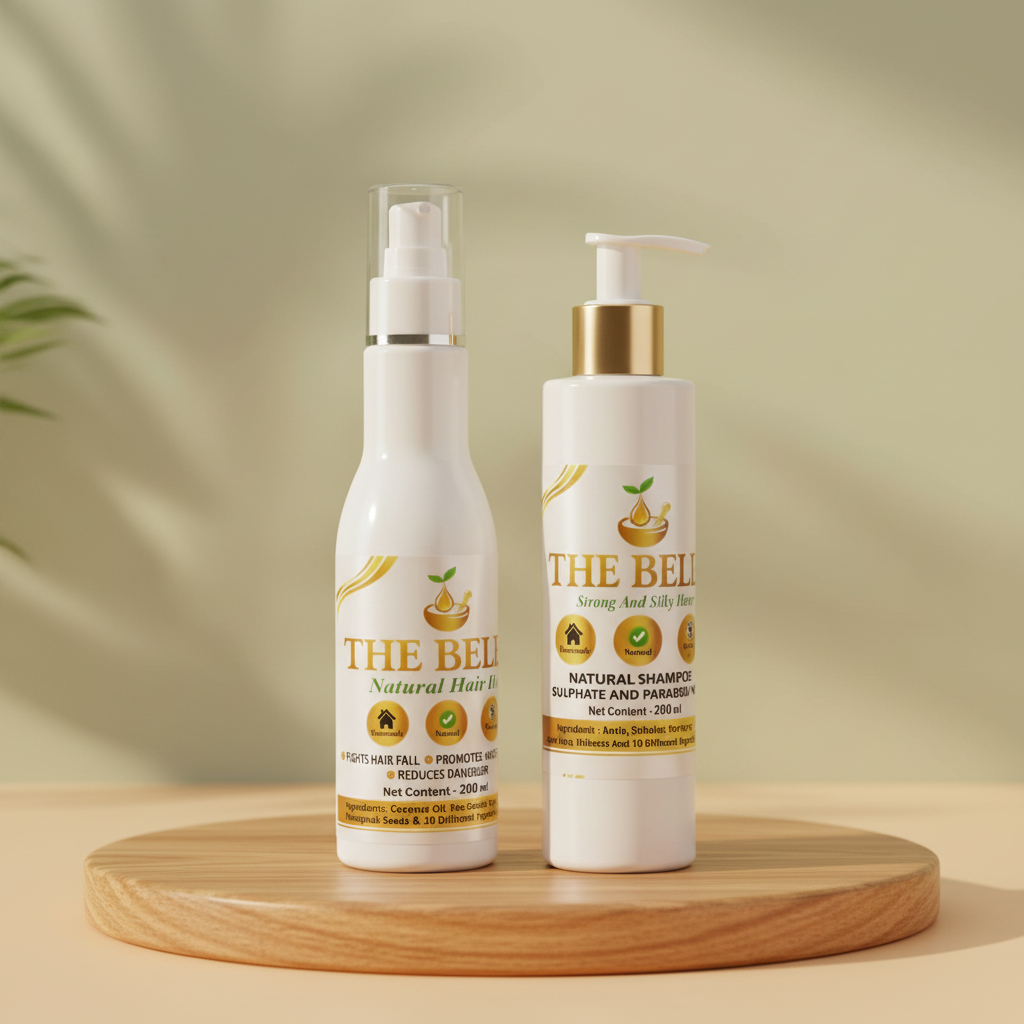 THE BELLE Hair Oil and Shampoo Combo Pack Of 200ml Herbal Daily Hair Care Nourishing Cleansing Healthy Looking Hair Premium Long Lasting