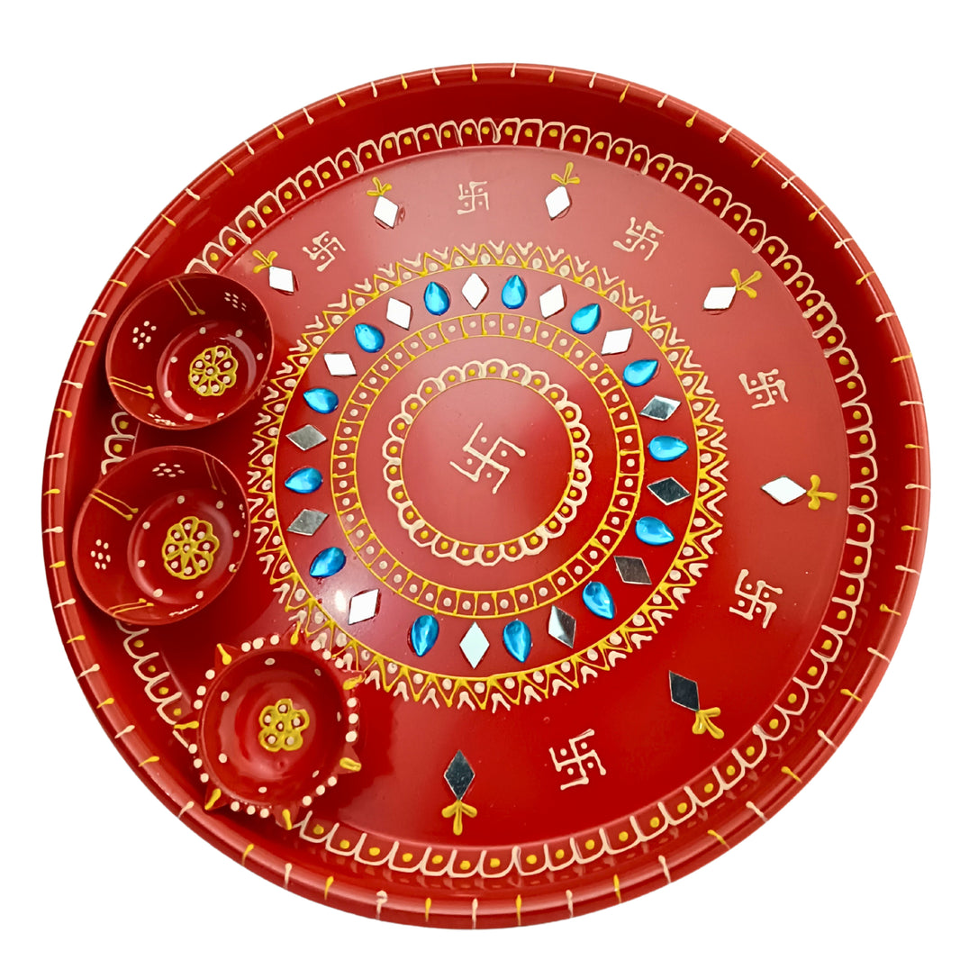 VAISHNAVI Decorated Pooja Thali, Shree Swami Samartha SHG, Hand Made, Natural Coloured, Pack of 1 Piece