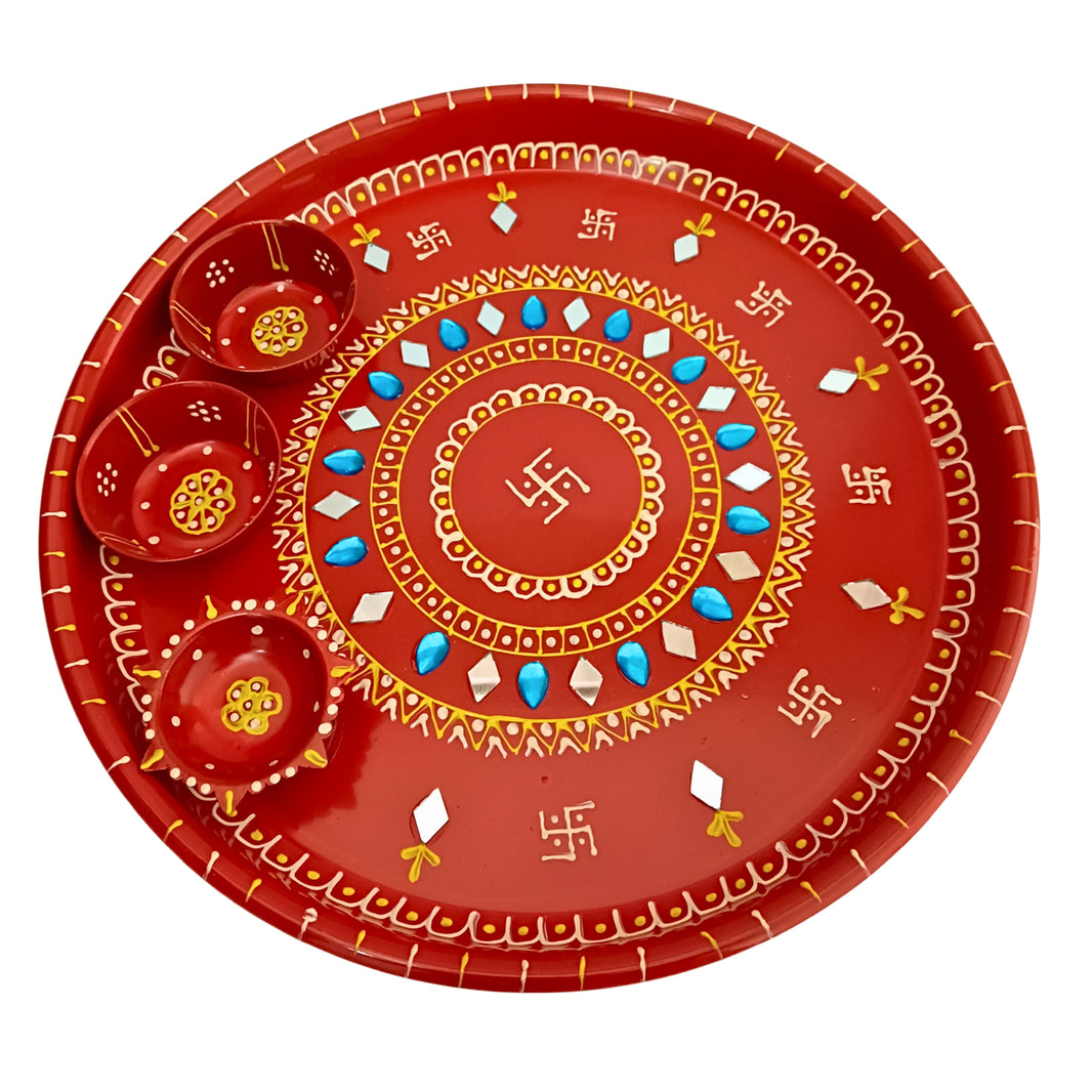 VAISHNAVI Decorated Pooja Thali, Shree Swami Samartha SHG, Hand Made, Natural Coloured, Pack of 1 Piece