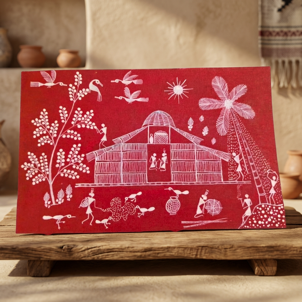 BHARARI CMRC Warli Painting Handcrafted Rectangle Wall Art Pack of 1 Piece