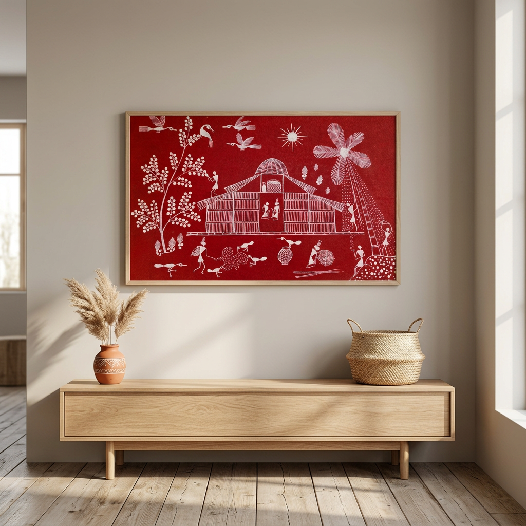 BHARARI CMRC Warli Painting Handcrafted Rectangle Wall Art Pack of 1 Piece