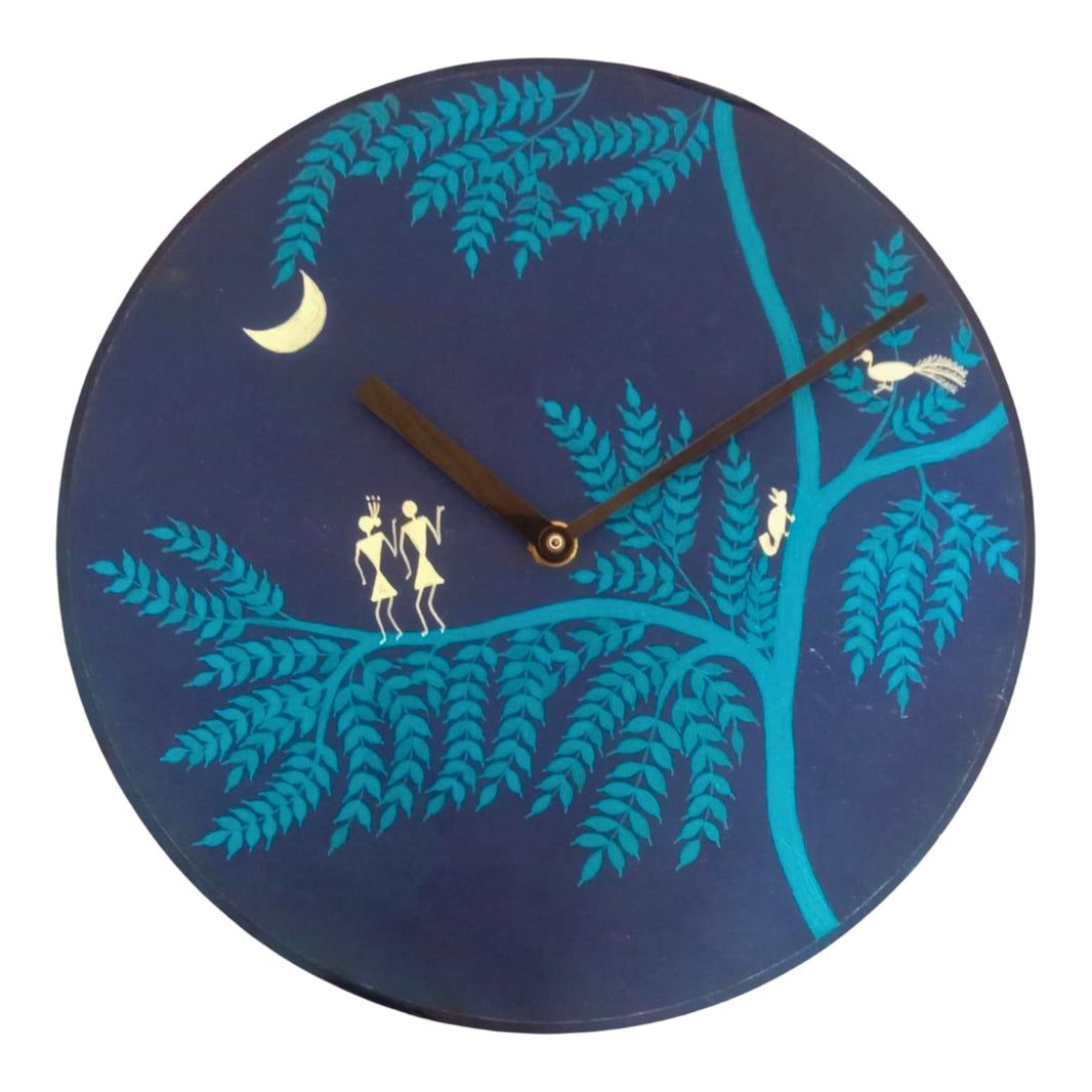 Bharari CMRC, Warli Painting Wall Clock, Handcrafted Unique Design, Pack of 1 Piece