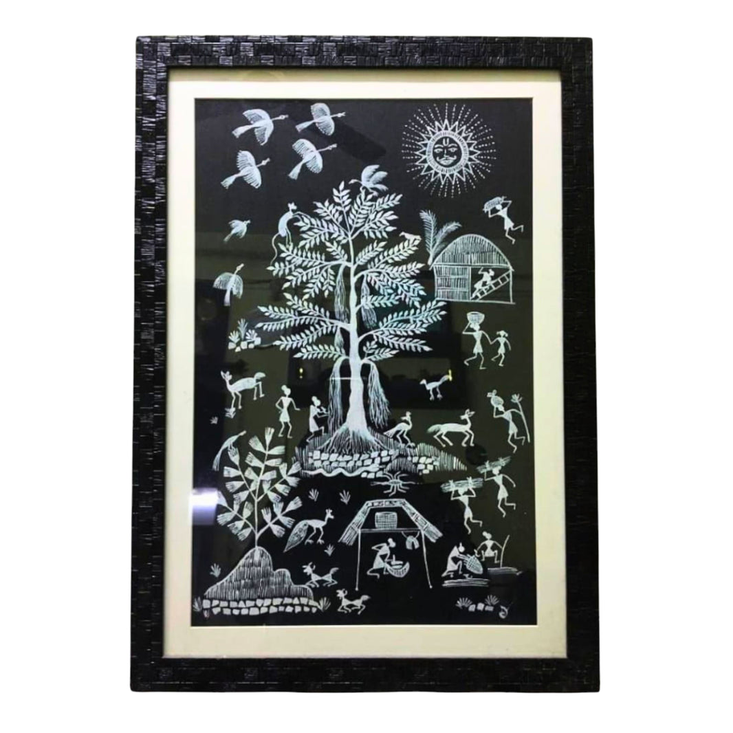 Bharari CMRC, Warli Painting With Frame, Handcrafted Wall Art, Pack of 1 Piece