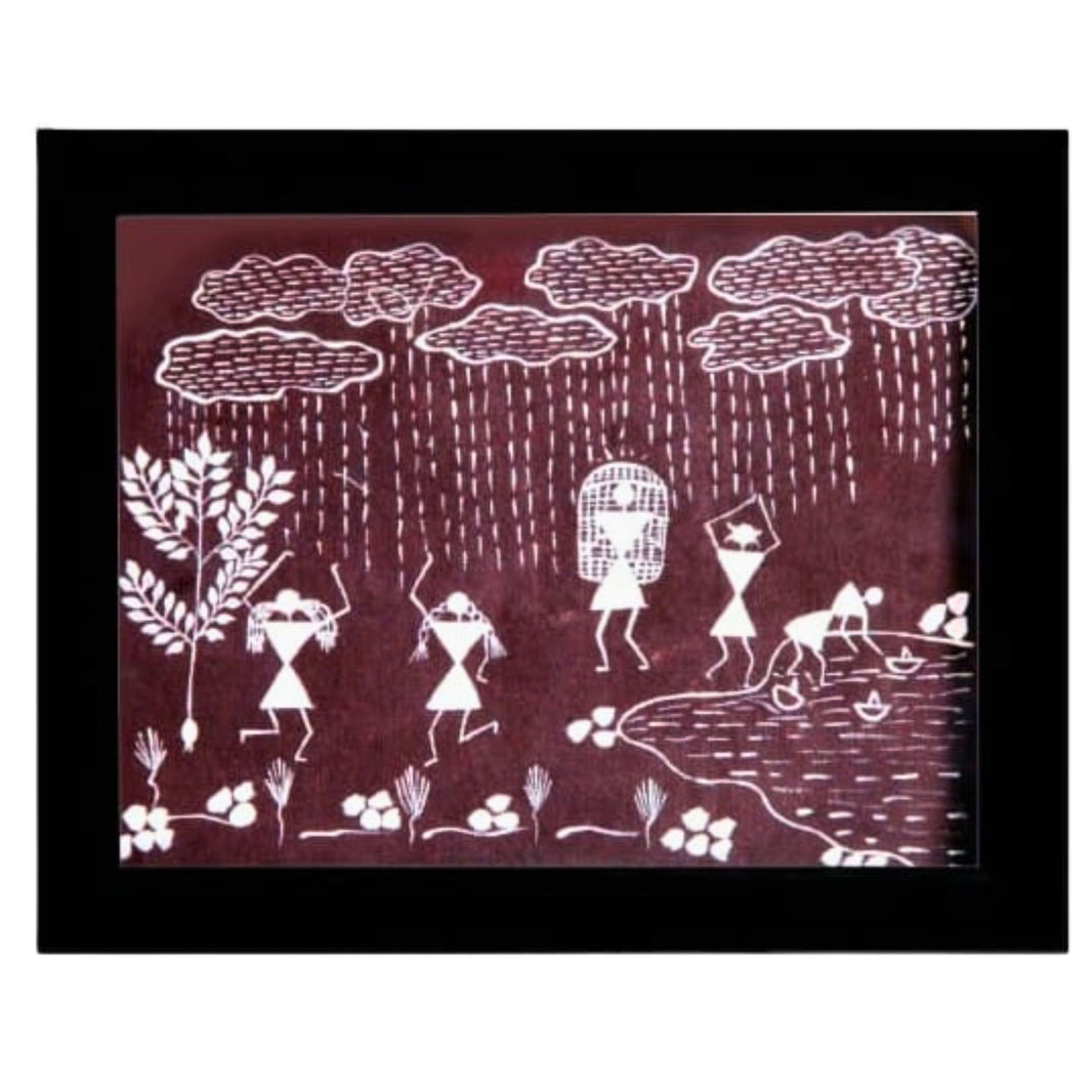 Bharari CMRC, Warli Painting With Frame, Handcrafted Wall Art, Pack of 1 Piece