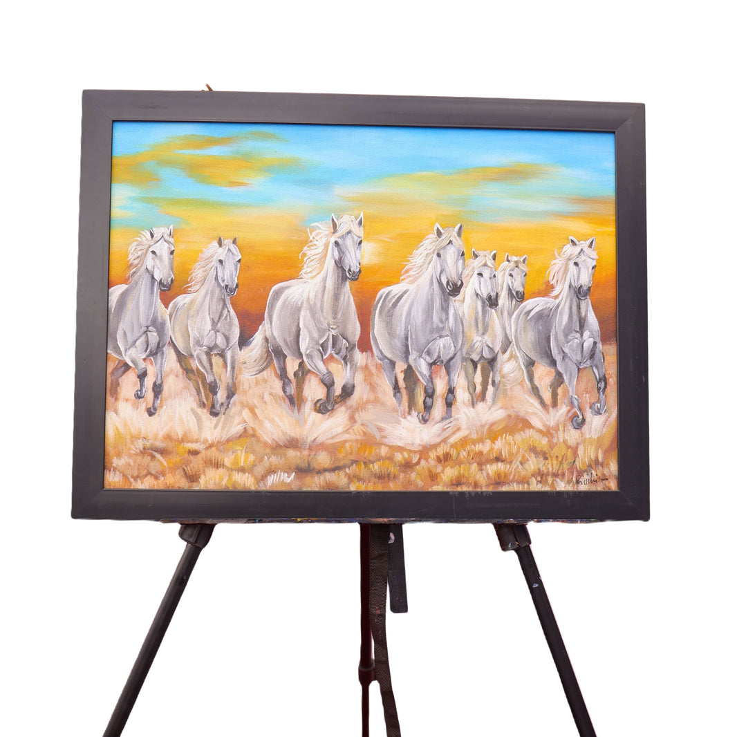 7 HORSE PAINTING, Handmade Painting By SHG Women, BHAGYALAKSHMI MATA SHG, Pack of 1