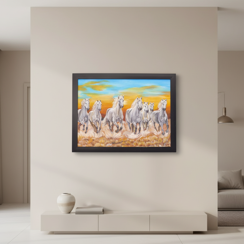 7 HORSE PAINTING, Handmade Painting By SHG Women, BHAGYALAKSHMI MATA SHG, Pack of 1