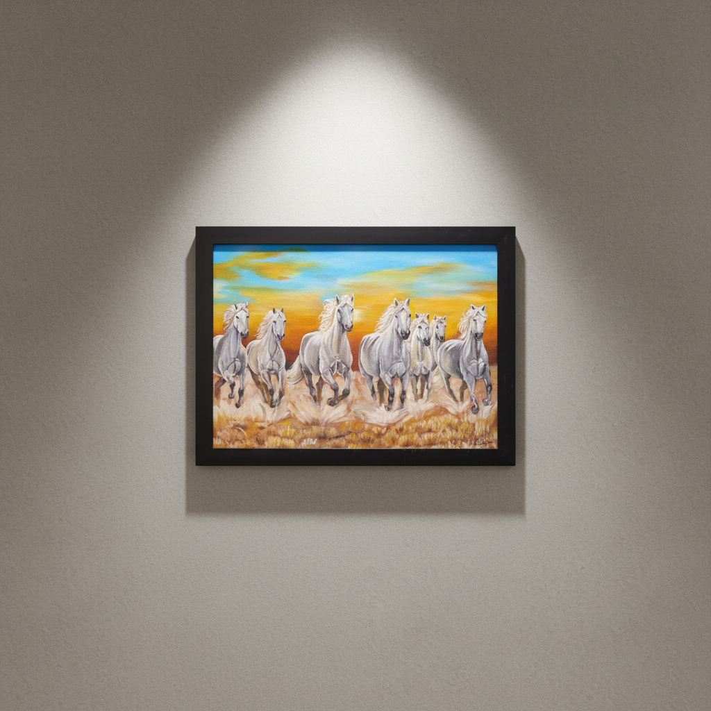7 HORSE PAINTING, Handmade Painting By SHG Women, BHAGYALAKSHMI MATA SHG, Pack of 1