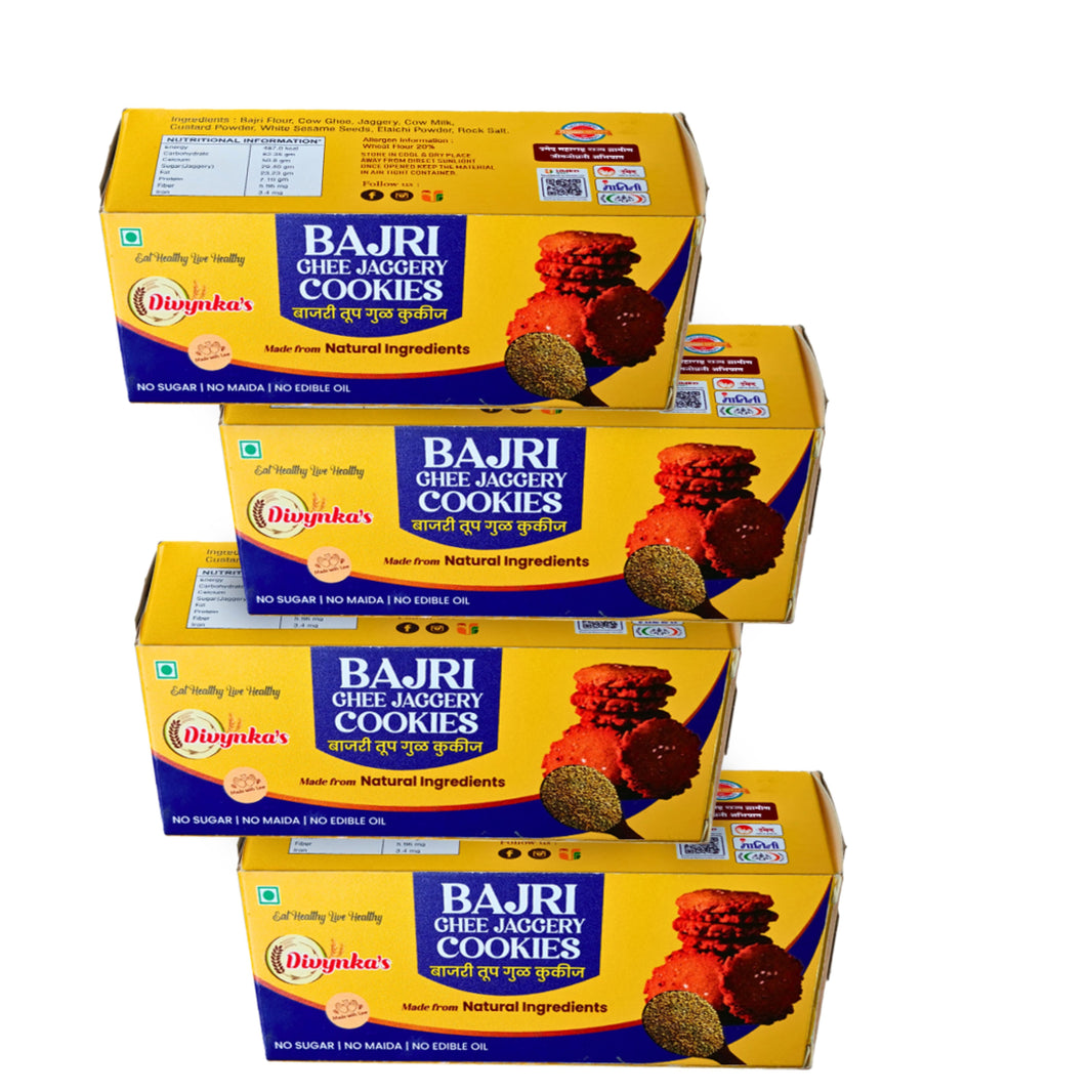 DIVYNKA Bajri Cookies – Handcrafted Cookies with Natural Jaggery, Pack of 4, No Maida, No Artificial colour, Pack of 100 gm