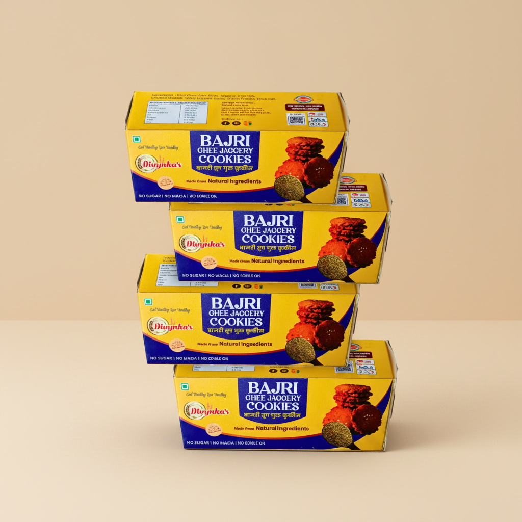 DIVYNKA Bajri Cookies Handcrafted with Natural Jaggery No Maida No Artificial Colour Pack of 4 x 100 gm