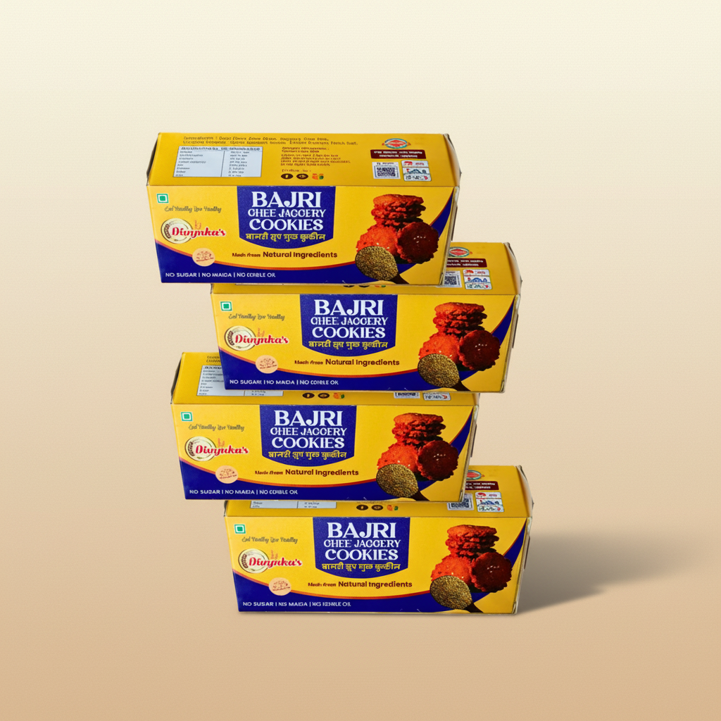 DIVYNKA Bajri Cookies Handcrafted with Natural Jaggery No Maida No Artificial Colour Pack of 4 x 100 gm