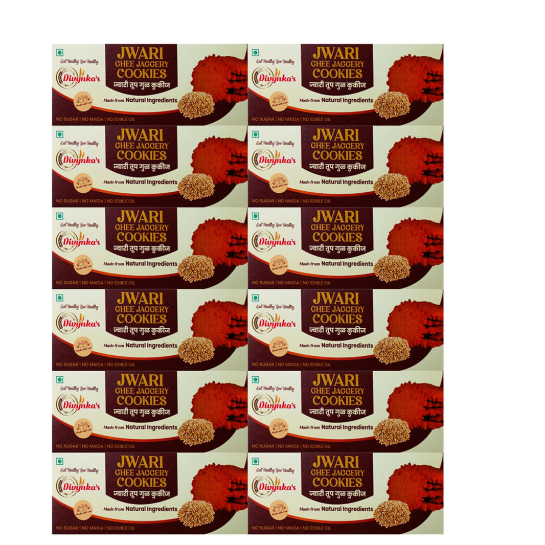 DIVYNKA Jawari Cookies – Healthy, Pack of 12, Handcrafted Cookies with Organic Jaggery, No Maida, No Artificial colour, Pack of 100 gm