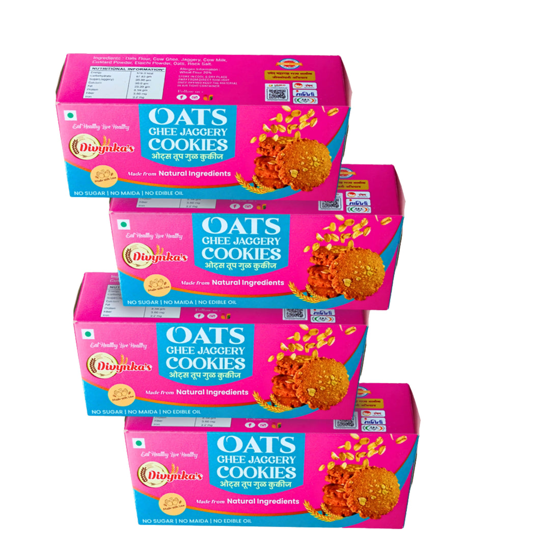 DIVYNKA Hand-made Oats Cookies, Pack of 4, Made by Organic Jaggery, No Maida, No Artificial colour, Pack of 100 gm
