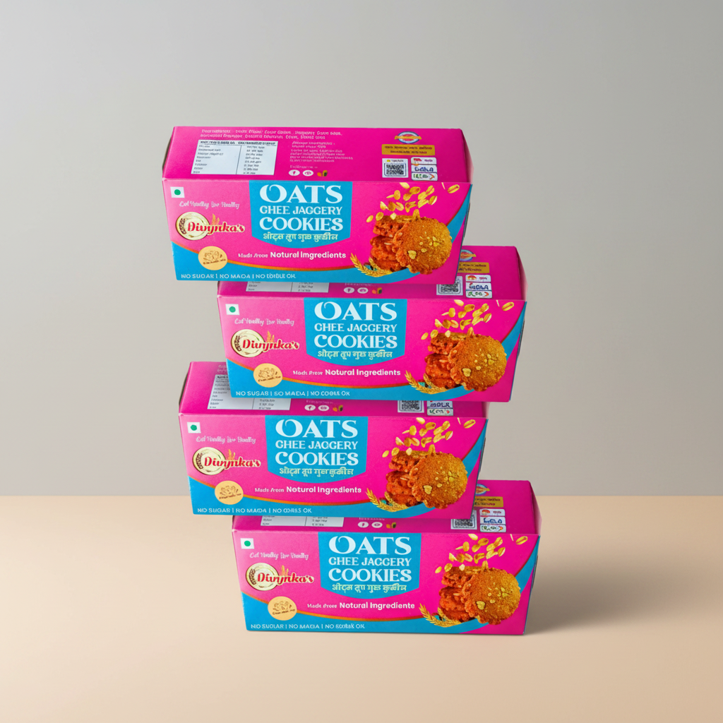 DIVYNKA Handcrafted Oats Cookies Made with Organic Jaggery No Maida No Artificial Colour Pack of 4 x 100 gm