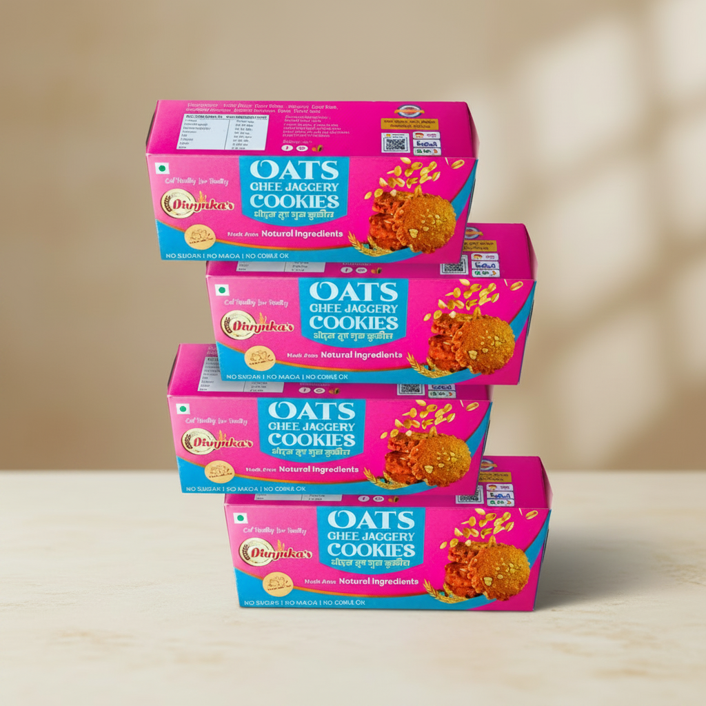 DIVYNKA Handcrafted Oats Cookies Made with Organic Jaggery No Maida No Artificial Colour Pack of 4 x 100 gm