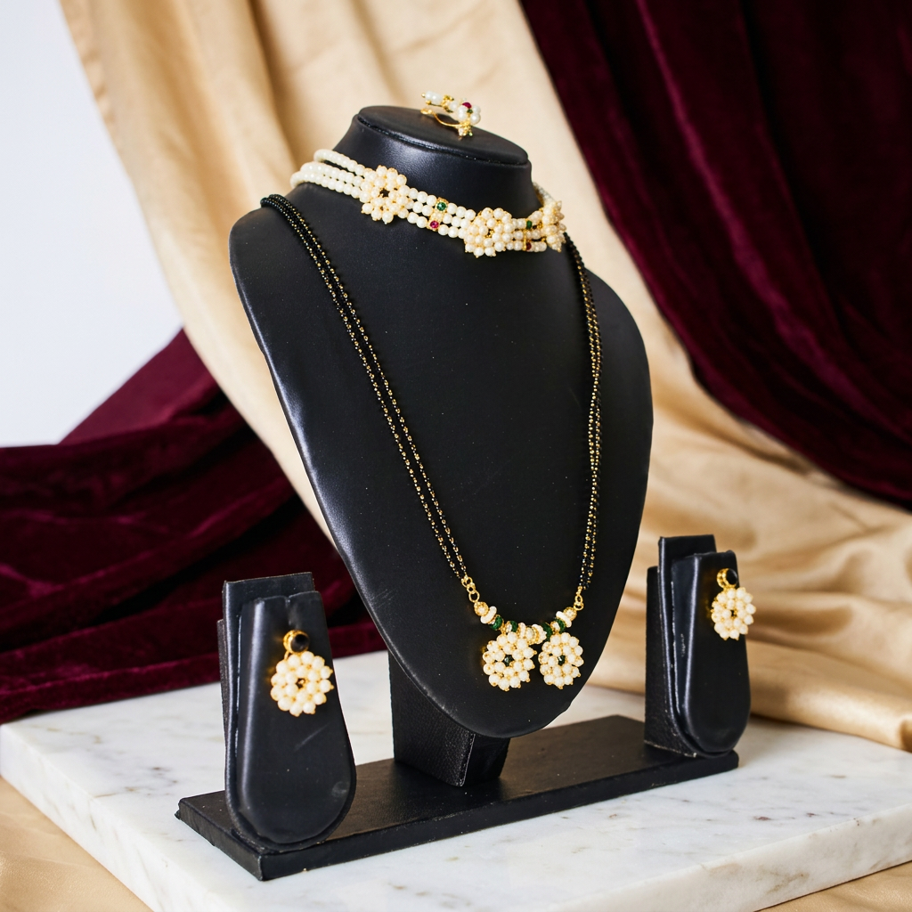 EKTA HANDMADE JEWELLERY Handmade Phulchinchpeti Mangalsutra Artificial Necklace Pack of 1 Piece Traditional Floral Elegant Lightweight Cultural Beaded Durable Artisan Crafted Festive Daily Wear Design