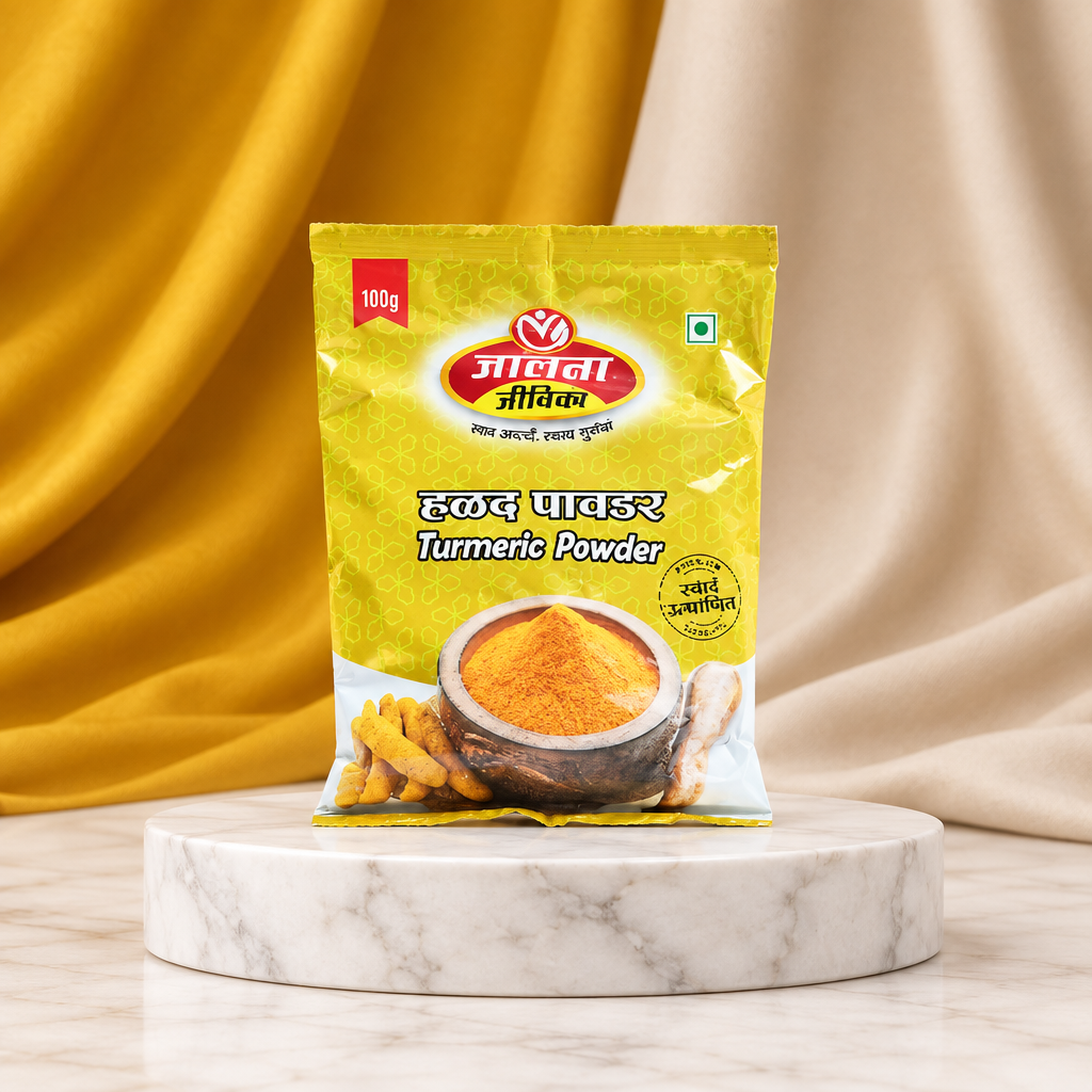जालना जीविका ट्युमेरिक पावडर, सिद्धिविनायक मसाला मॅन्युफॅक्चरिंग ग्रुप, प्रीमियम गुणवत्ता, नैसर्गिक, आरोग्यदायी, 100 ग्राम पॅक