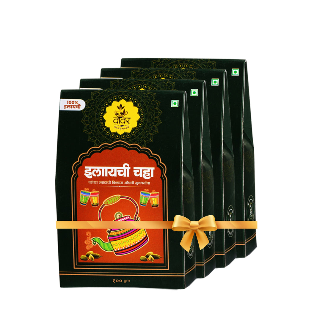 VAVAR Elaichi Chaha – Combo Pack of 4, Authentic Maharashtrian Cardamom Tea for Health & Mood | Jijamata SHG, 100g