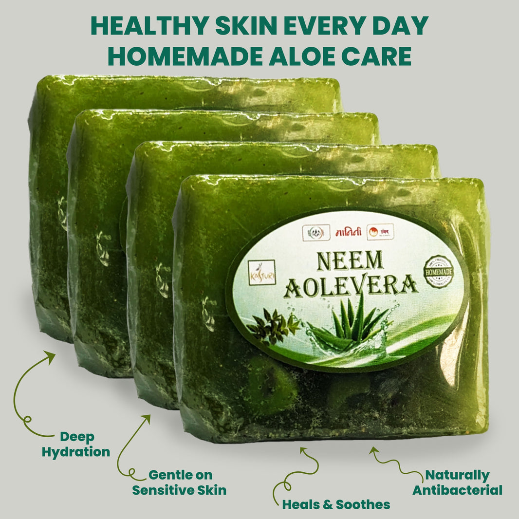 KASTURI Soap,Aleovera, Pack of 4, Made By Natural Ingredients, No Artificial Chemical, Homemade Soap, Paraben Free, Sulphate Free, 100 gms Each