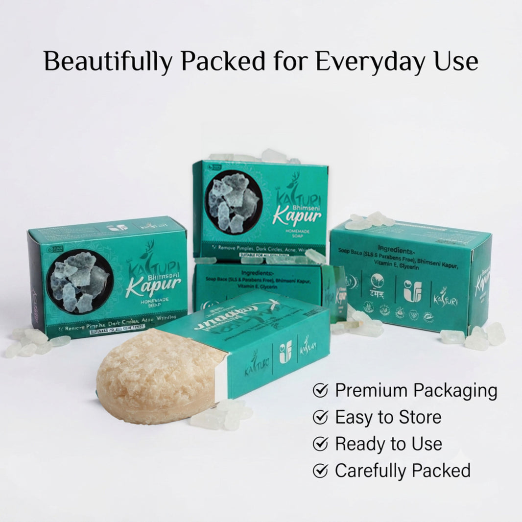 KASTURI Bhimsen Kapoor Soap Natural Handmade Bathing Bar No Artificial Chemicals Paraben Free Sulphate Free Cooling Refreshing Skin Care Pack of 100 gm