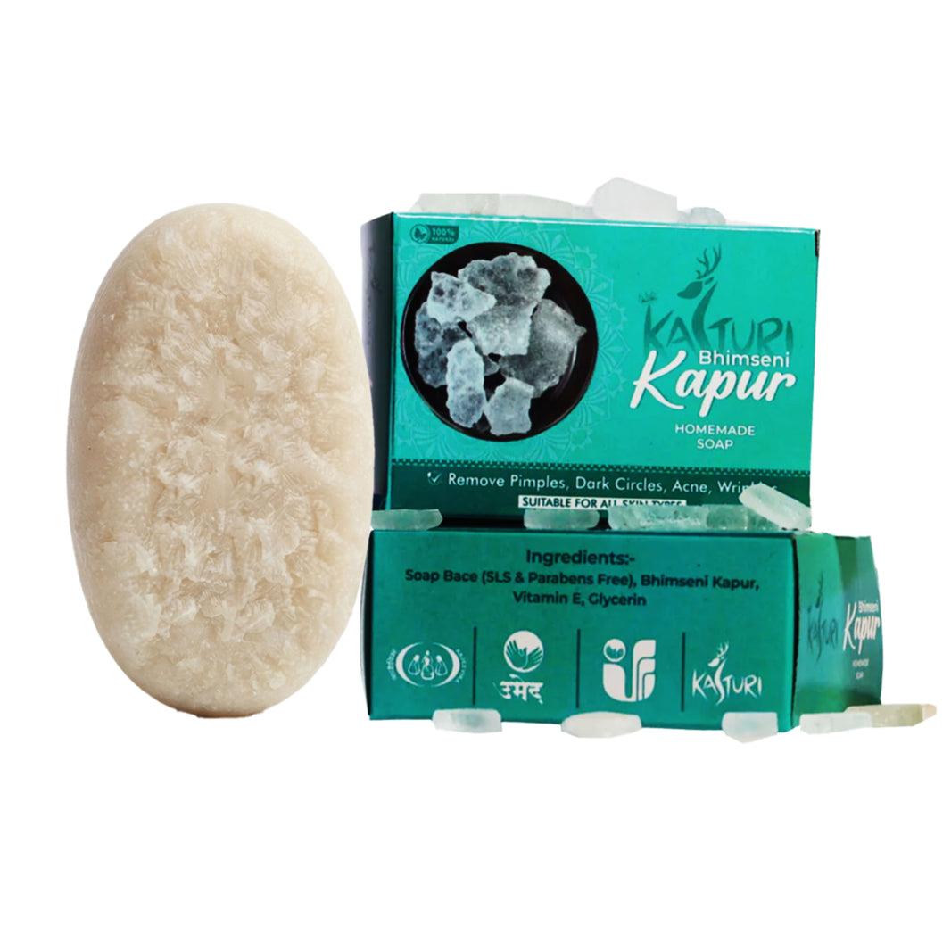 KASTURI Bhimsen Kapoor Soap Natural Handmade Bathing Bar No Artificial Chemicals Paraben Free Sulphate Free Cooling Refreshing Skin Care Pack of 100 gm