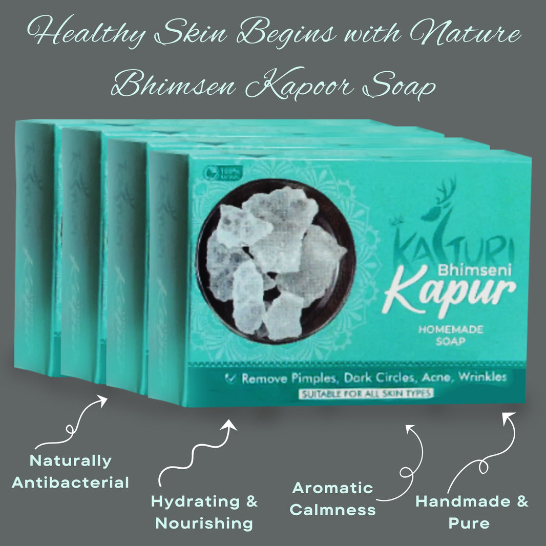 KASTURI Soap,Bhimsen Kapoor, Pack of 4, Made By Natural Ingredients, No Artificial Chemical, Homemade Soap, Paraben Free, Sulphate Free, 100 gm Each