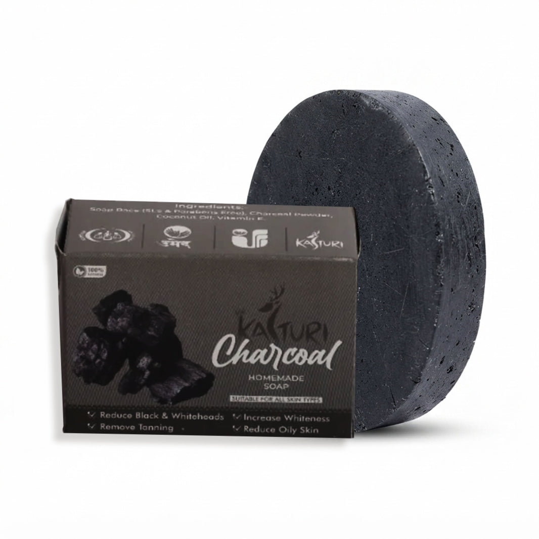 KASTURI Charcoal Soap Handmade Bathing Bar Natural Ingredients No Artificial Chemicals Paraben Free Sulphate Free Deep Cleansing Skin Care Pack of 100 gm