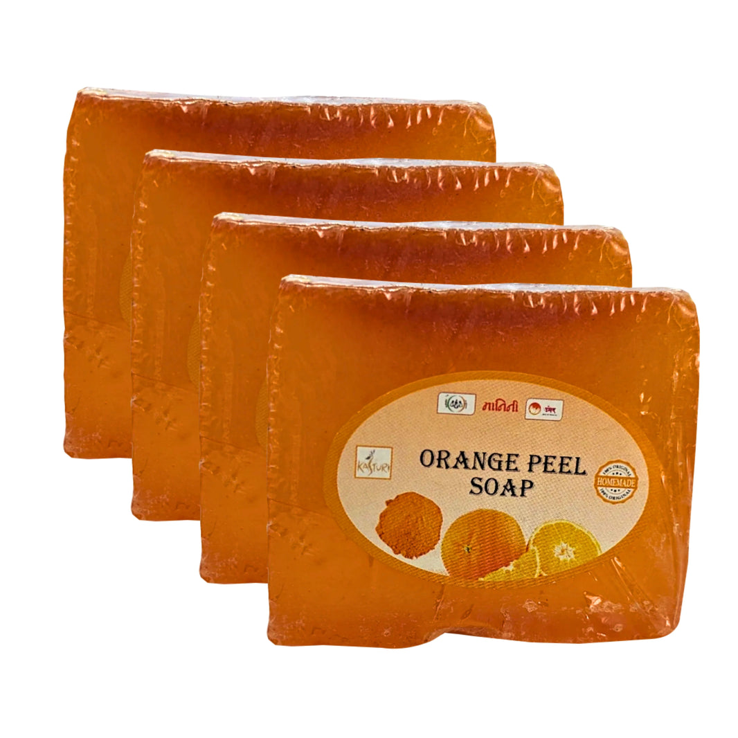 KASTURI Soap, Orange peel, Pack of 4, Made By Natural Ingredients, No Artificial Chemical, Homemade Soap, Paraben Free, Sulphate Free, 100 gm each