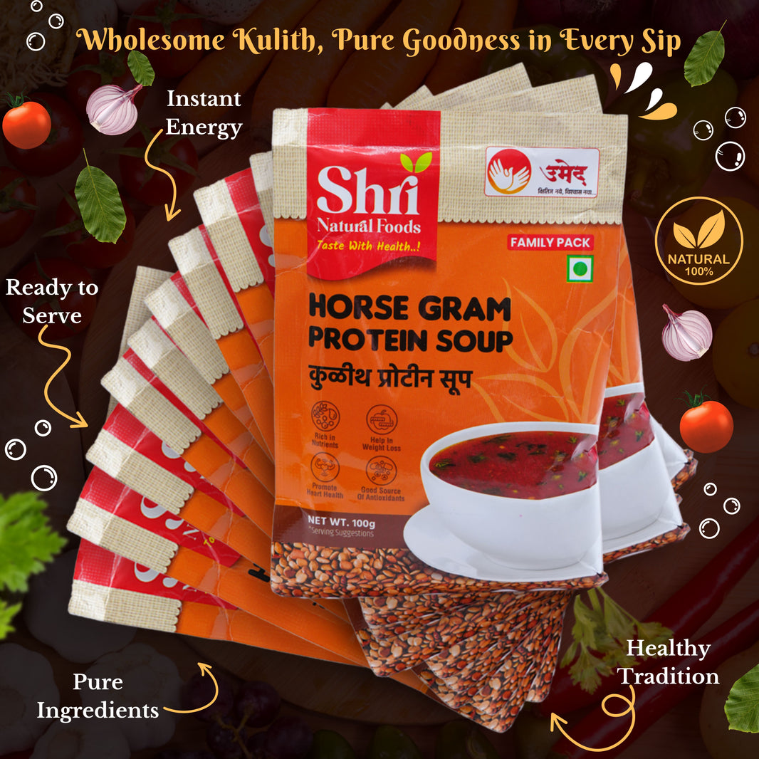 Shri Natural Food, Kulith (Horsegram) Protien Soup, Pack of 10, Instant, Natural Ingredients, Healthy & Tasty, No Artificial Chemical, Pack Of 100 Gm