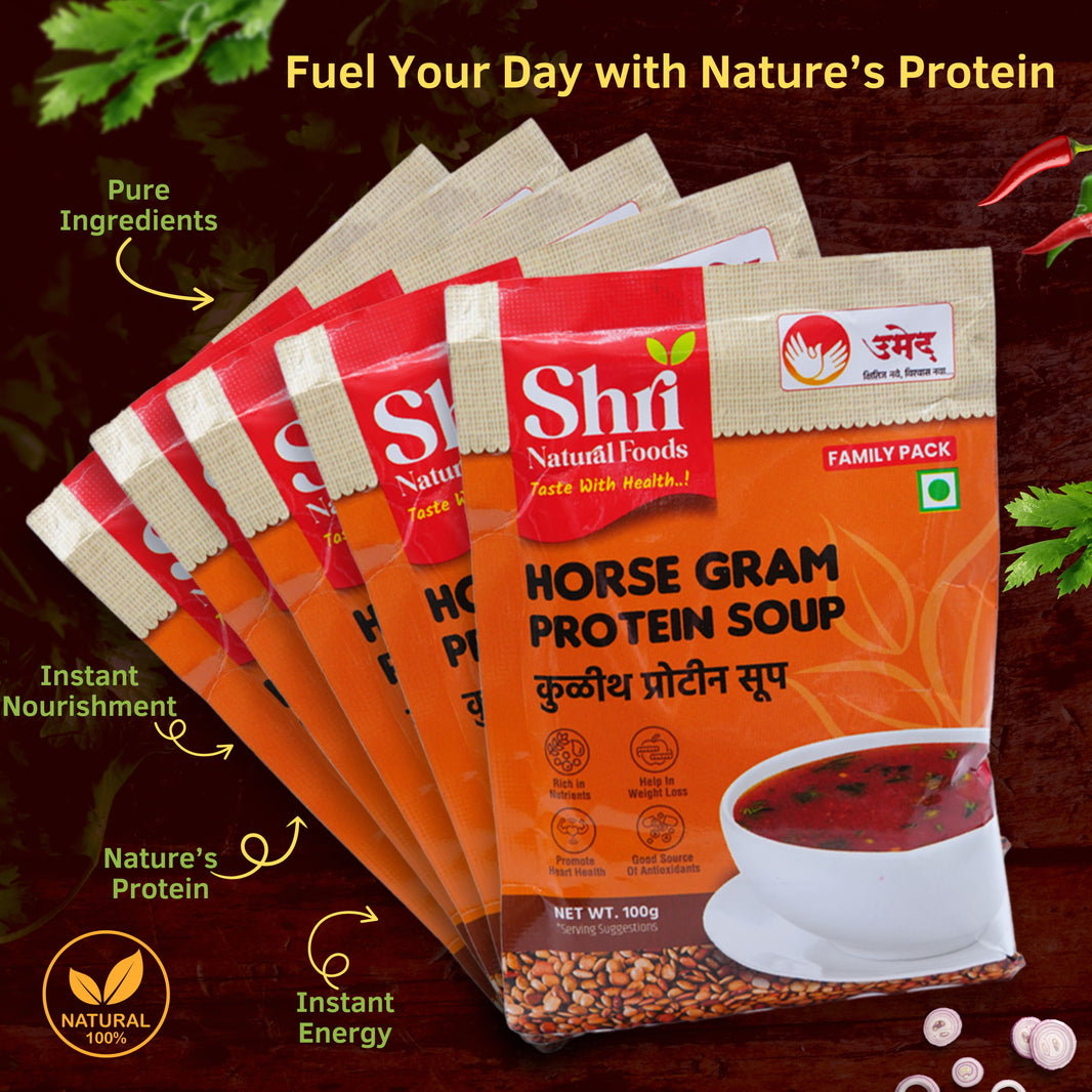 Shri Natural Food, Kulith (Horsegram) Protien Soup, Pack of 5, Instant, Natural Ingredients, Healthy & Tasty, No Artificial Chemical, Pack Of 100 Gm