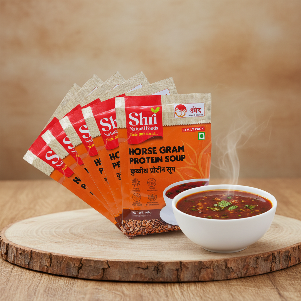 Shri Natural Food, Kulith (Horsegram) Protien Soup, Pack of 5, Instant, Natural Ingredients, Healthy & Tasty, No Artificial Chemical, Pack Of 100 Gm
