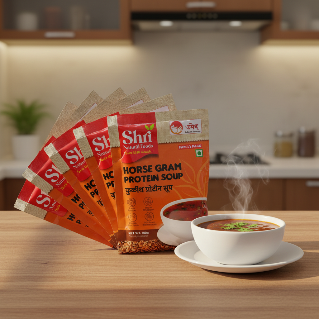 Shri Natural Food, Kulith (Horsegram) Protien Soup, Pack of 5, Instant, Natural Ingredients, Healthy & Tasty, No Artificial Chemical, Pack Of 100 Gm