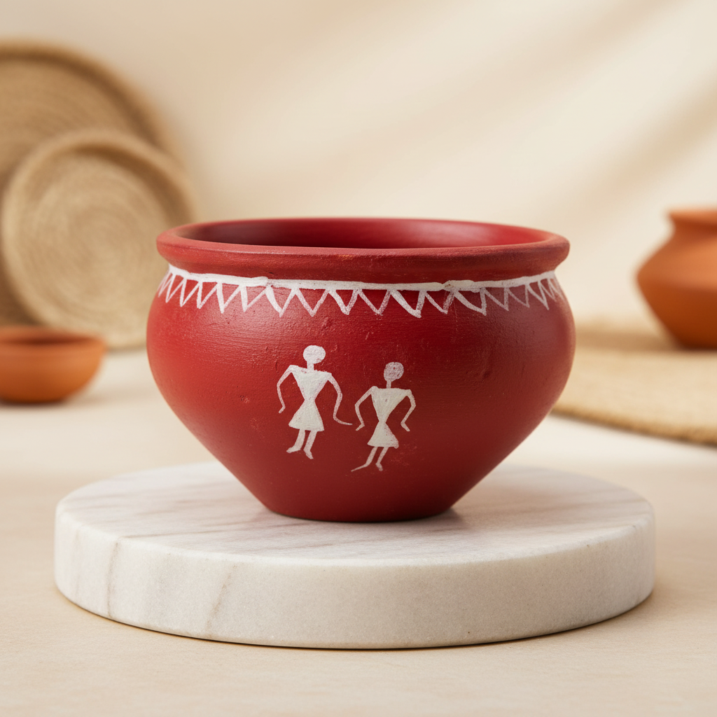 Nav Tejaswini Warli Unit FPO, Bowl, Handmade Warli Painted Utility, Pack of 1,