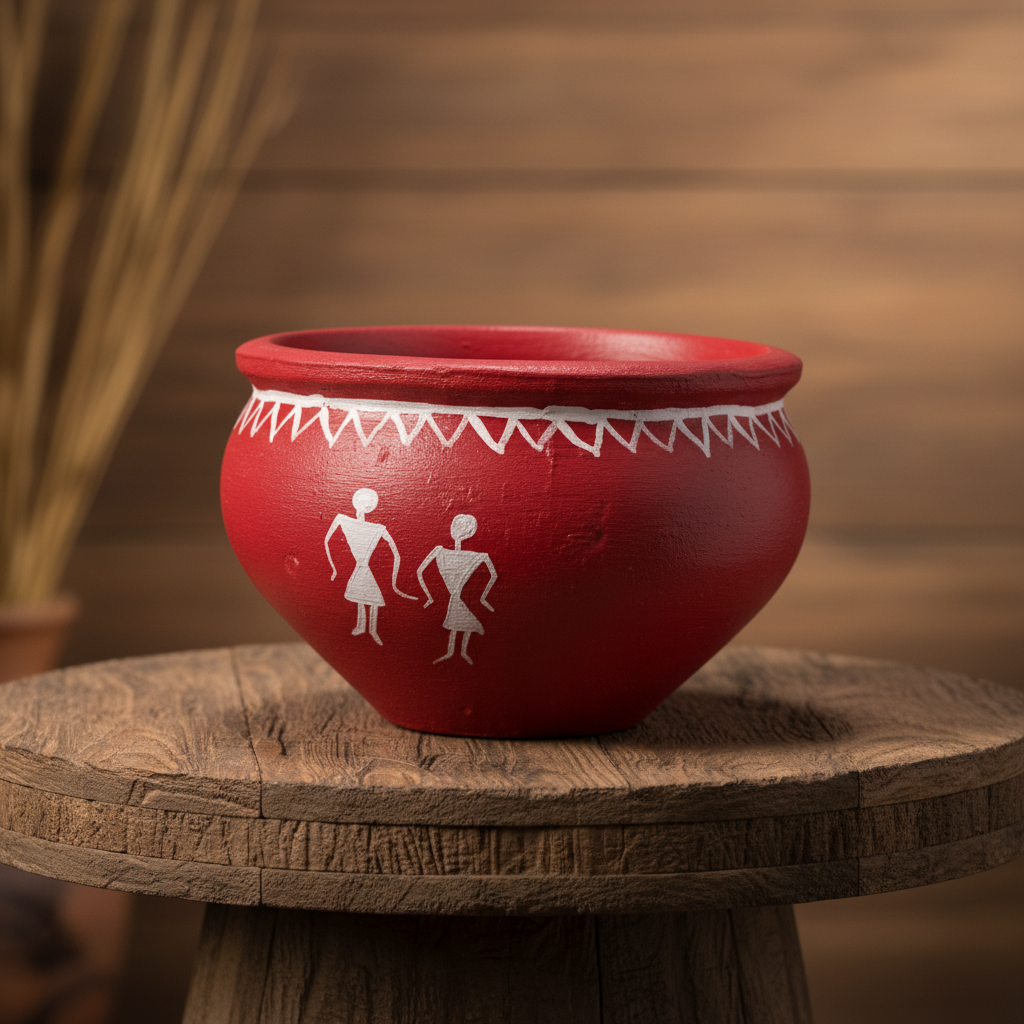 Nav Tejaswini Warli Unit FPO, Bowl, Handmade Warli Painted Utility, Pack of 1,